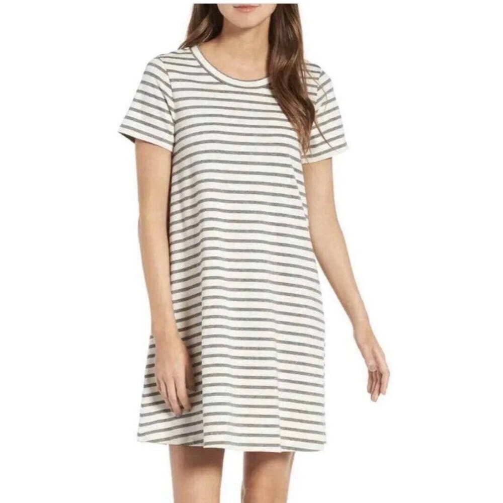 Madewell Striped Retreat Dress Womens Medium Black White Muted Tee Shirt Cotton